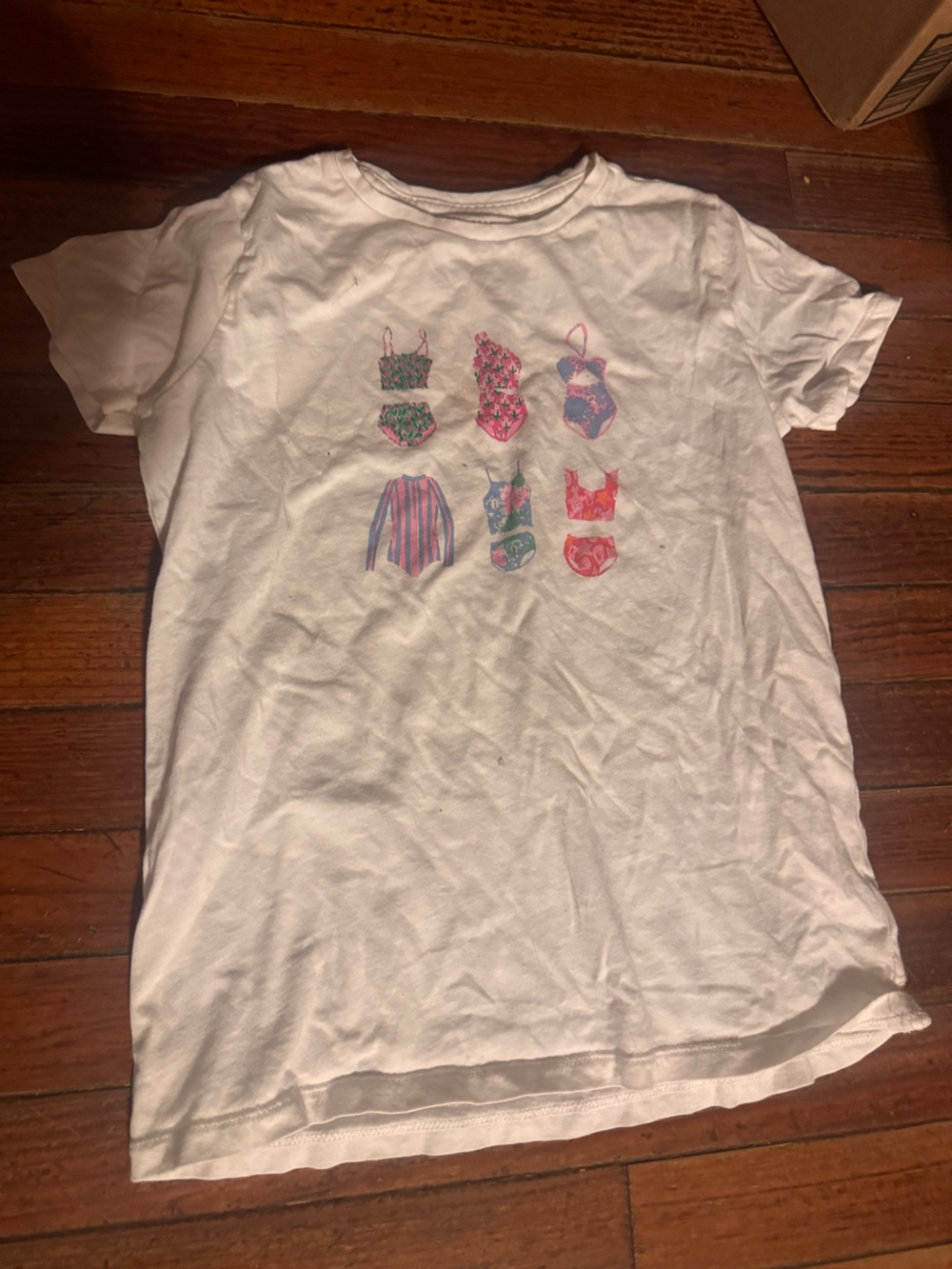 Crewcuts White Tee with Pink and Green Swimwear Graphics size 10-11